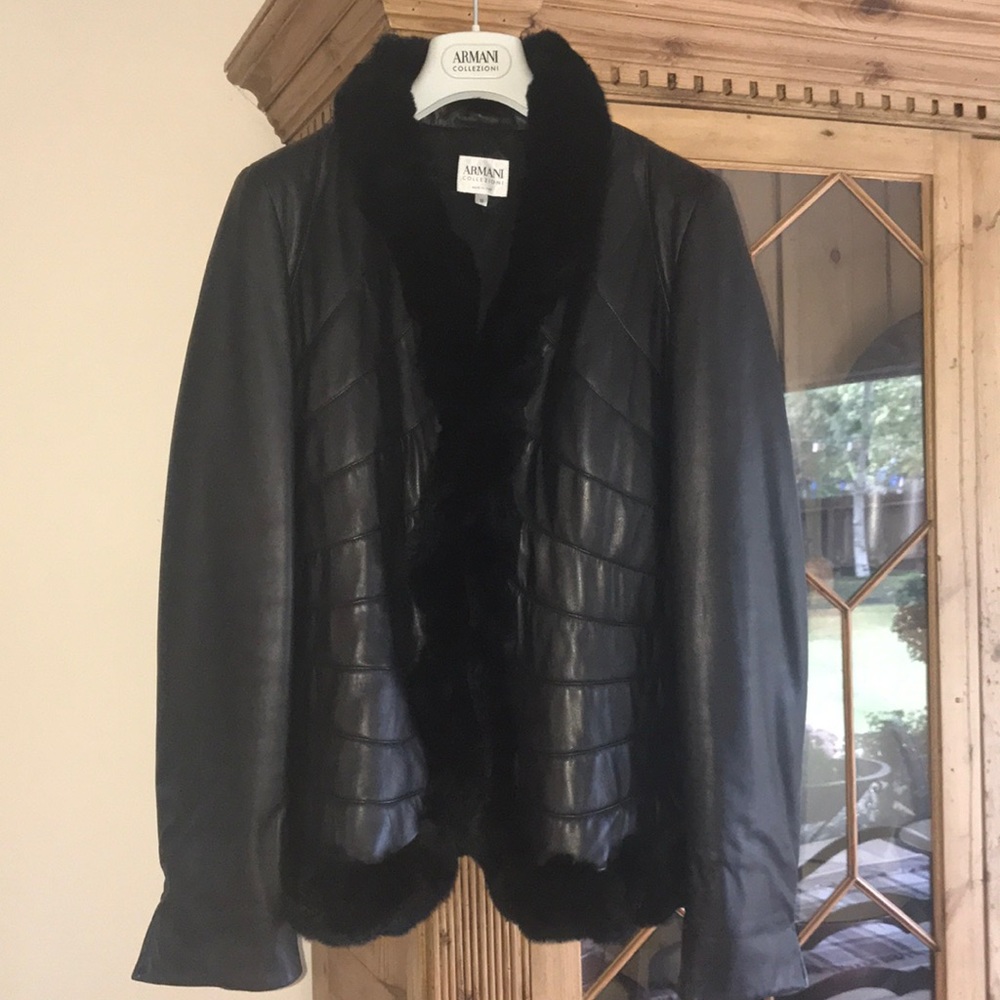 Armani Black/ fur lined soft leather coat